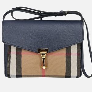 Burberry House Check Canvas Black Leather Macken Crossbody Bag